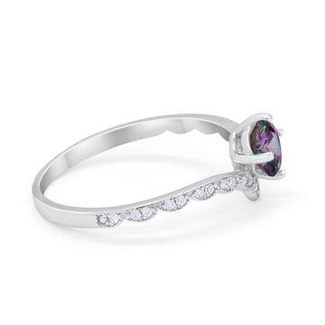 Art Deco Chevron Midi V Ring Simulated Rainbow CZ 925 Sterling Silver